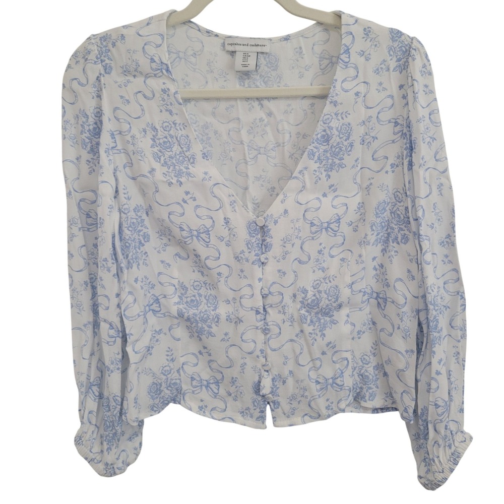 Cupcakes and Cashmere Floral Blouse Women's Size‎ Small Long Sleeve Bow Print